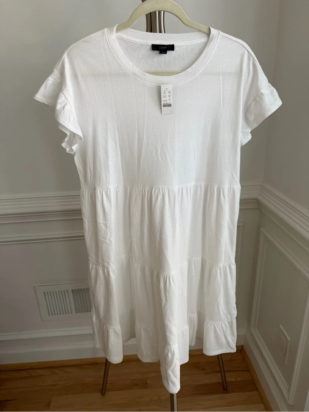 J.CREW White Broken-in jersey tiered mini dress Size Small